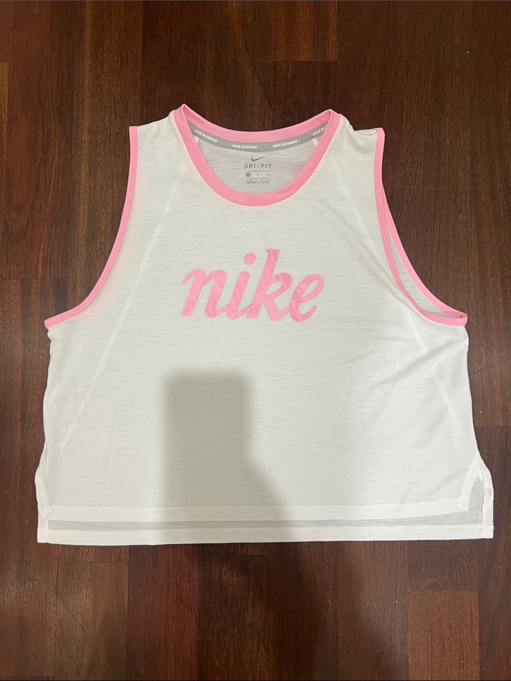 Nike White Dri-FIT Tank with Pink Trim